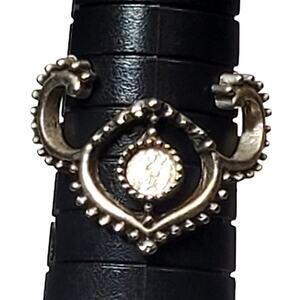 Silver Tone Antlers Ring Missing Cabochon Sz 7.5